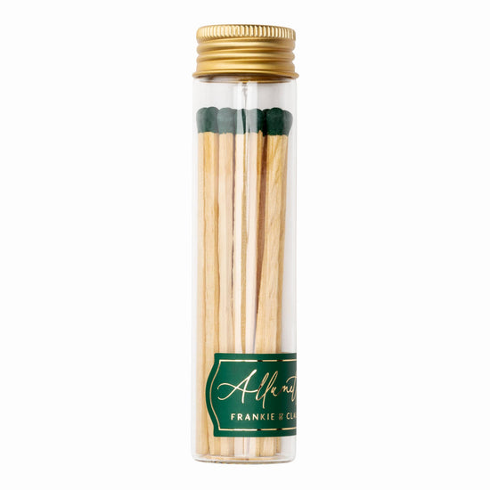 Frankie & Claude - Tall Glass Match Jar – Forest Green 4" Matches, Gold Lid - Curated Home Decor