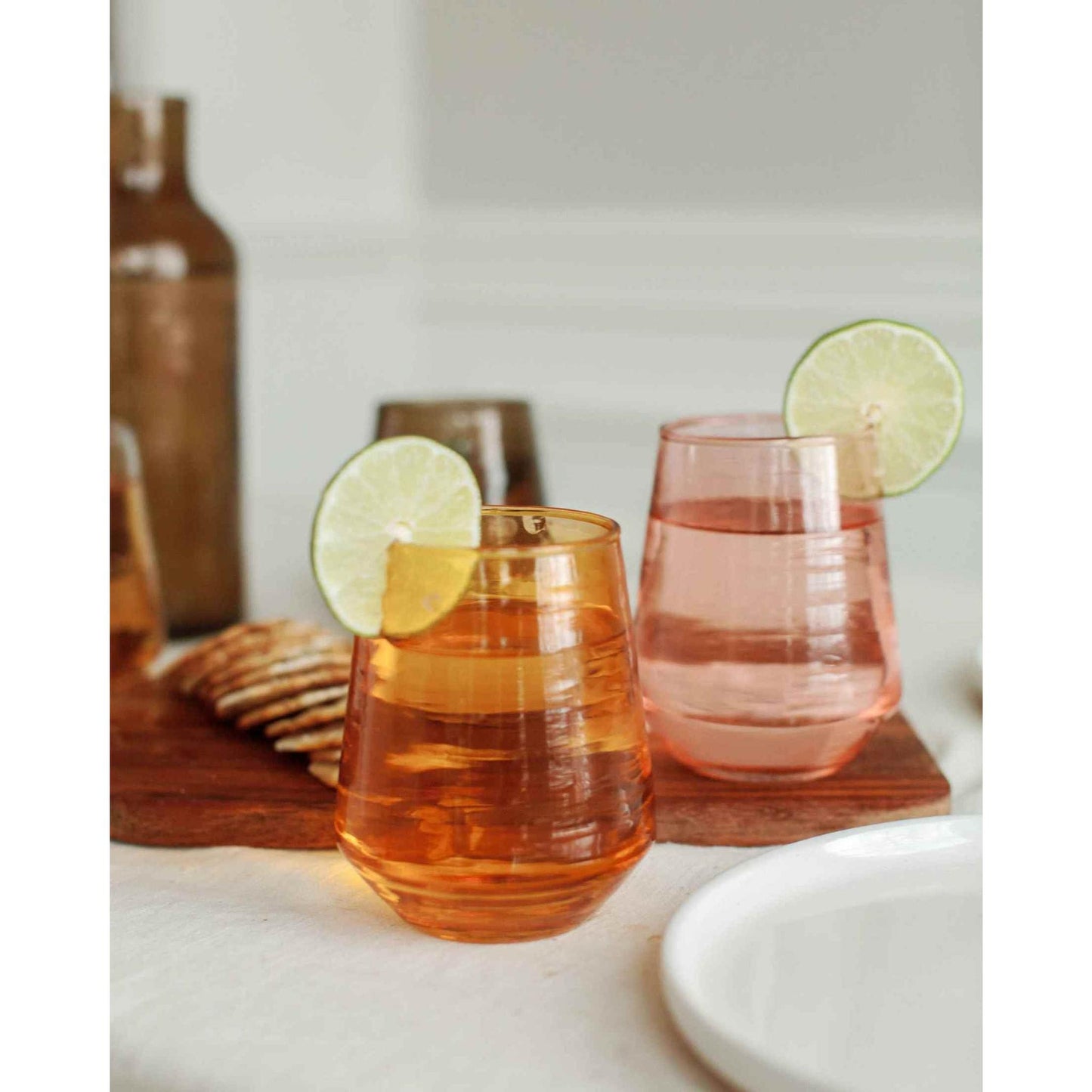 
                  
                    A pair of amber handblown hammered glass water tumblers. - Curated Home Decor
                  
                