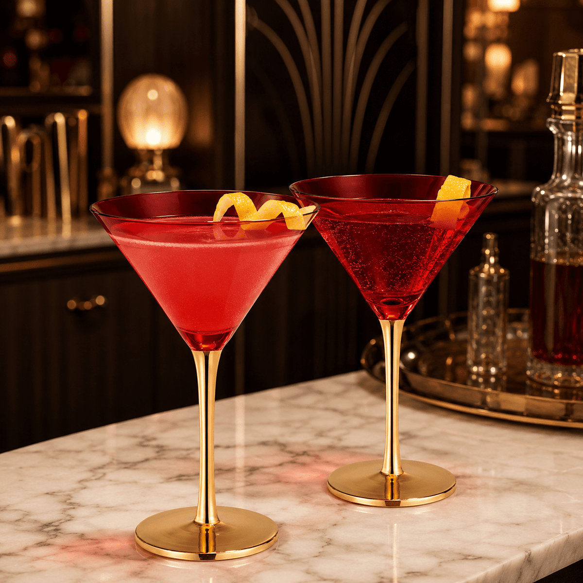
                  
                    Colored Art Deco Martini Glasses with Gold Rim, Set of 2, 8.1 oz - Curated Home Decor
                  
                
