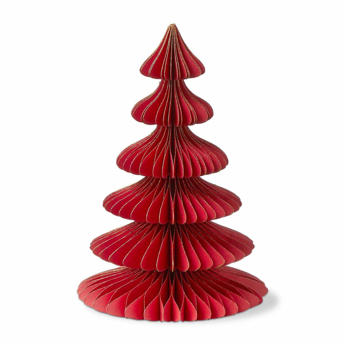 
                  
                    Red Christmas Glimmer Paper Tree Décor with gold glitter accents, lightweight foldable paper holiday decoration
                  
                