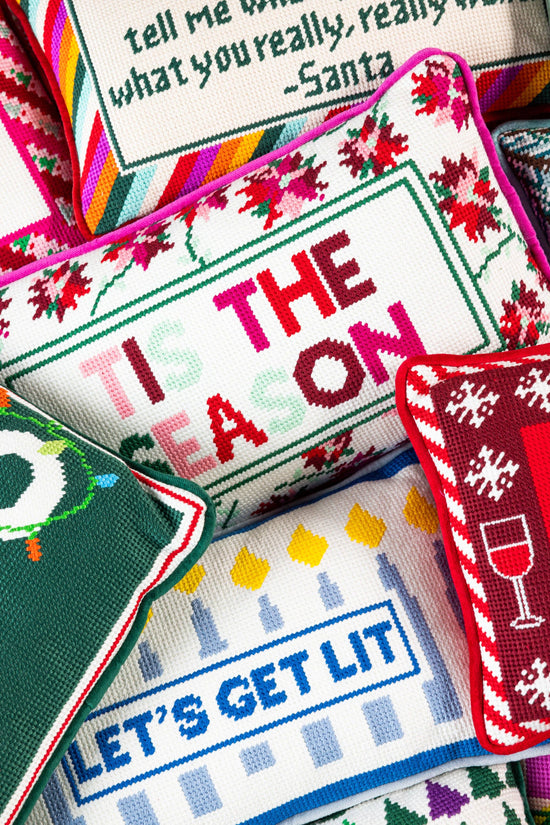 Tis The Season Needlepoint Pillow - Curated Home Decor