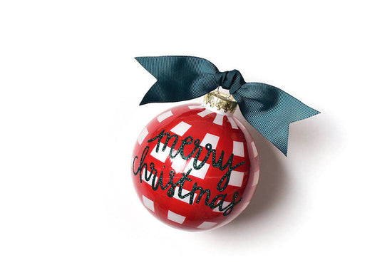 Merry Christmas Gingham Glass Ornament