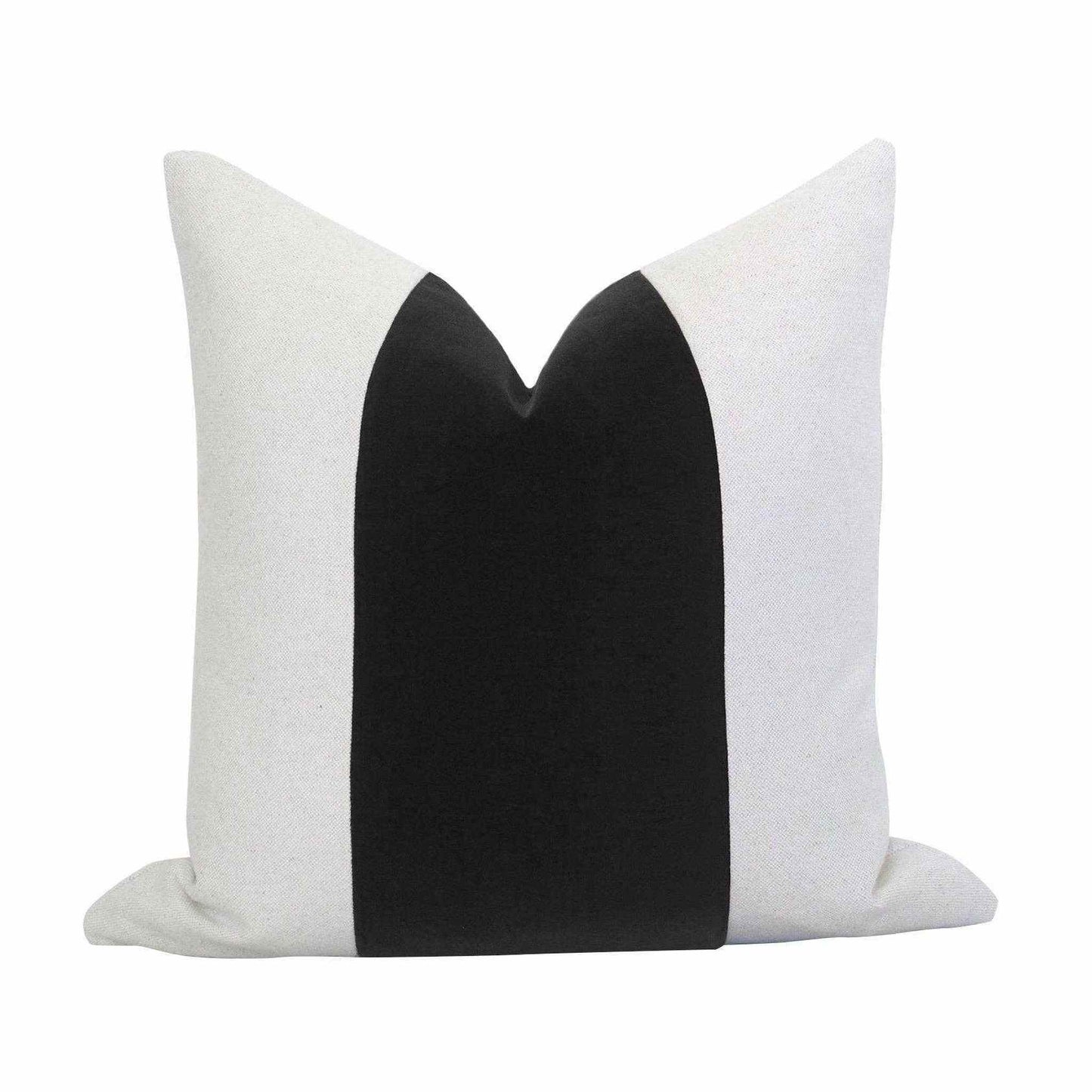 Black and white velvet and linen pillow cover 20x20 inches with zipper closure
