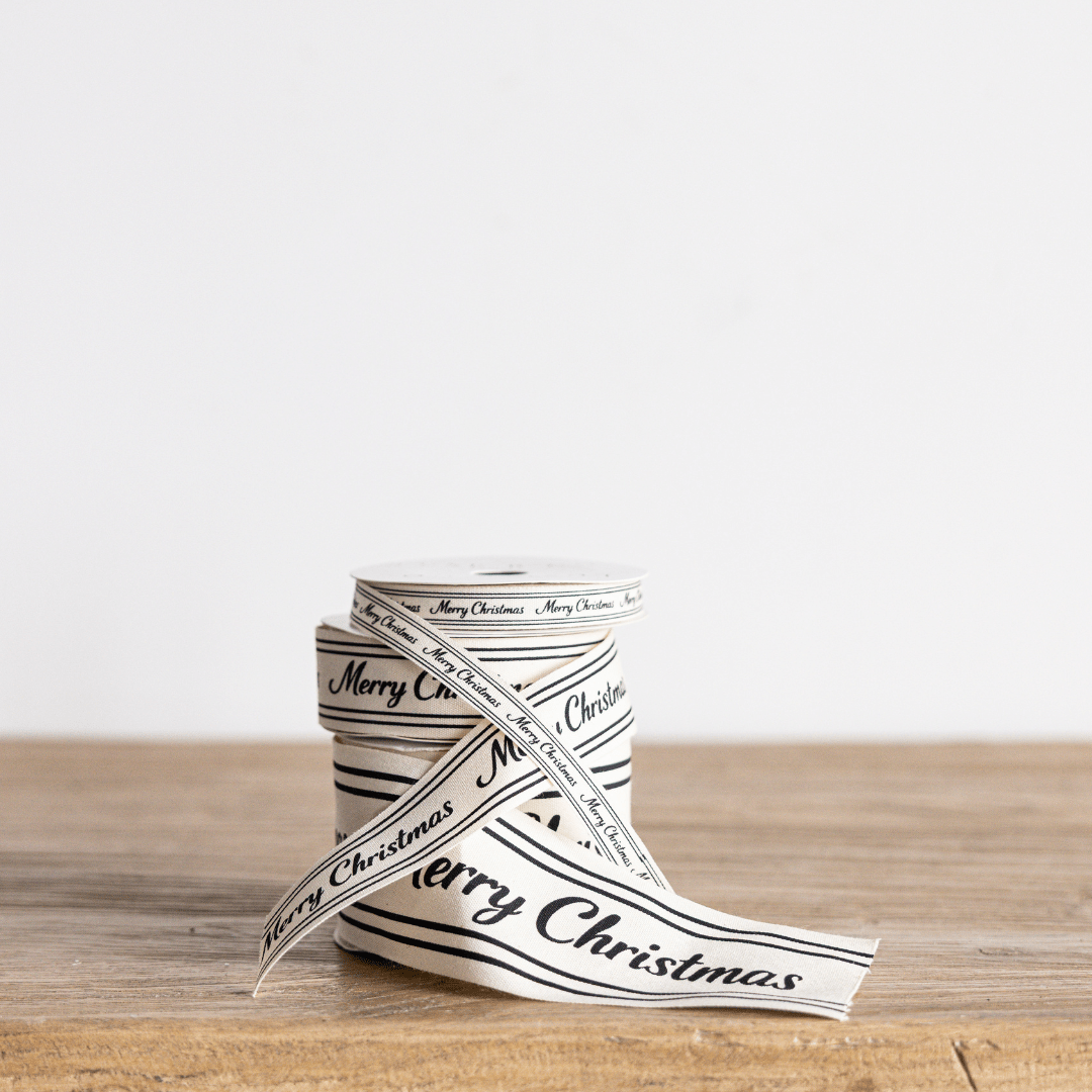 
                  
                    Black Cursive Merry Christmas Ribbon, 1" (Pre-Order: Ships Late September) - Curated Home Decor
                  
                