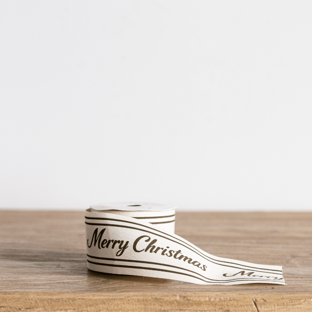 
                  
                    Olive Cursive Merry Christmas Ribbon, 2" (Pre-Order: Ships Late September) - Curated Home Decor
                  
                