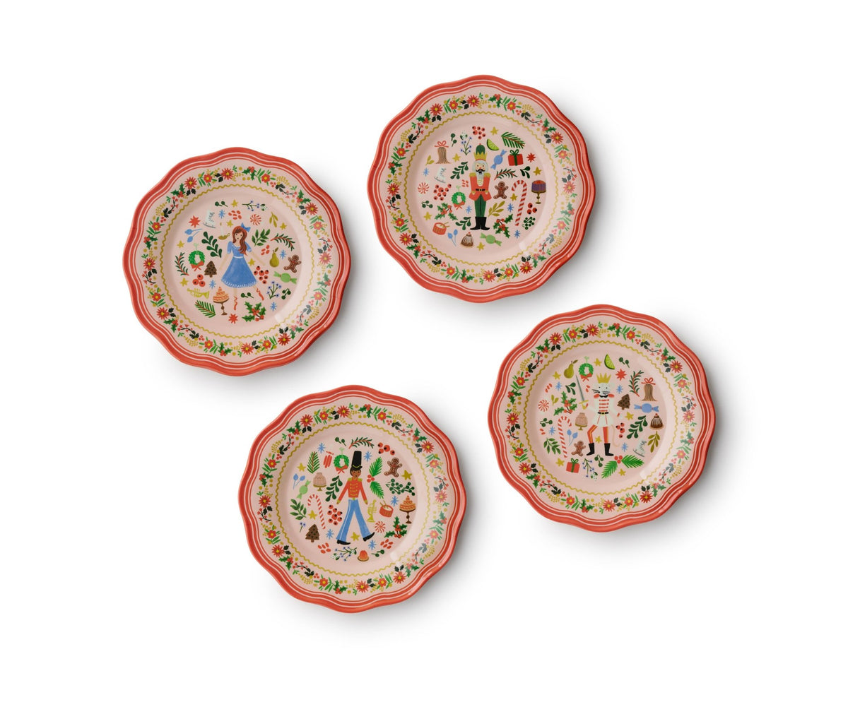 Holly Jolly Nutcracker Melamine Dessert Plates, Set of 4 - Curated Home Decor
