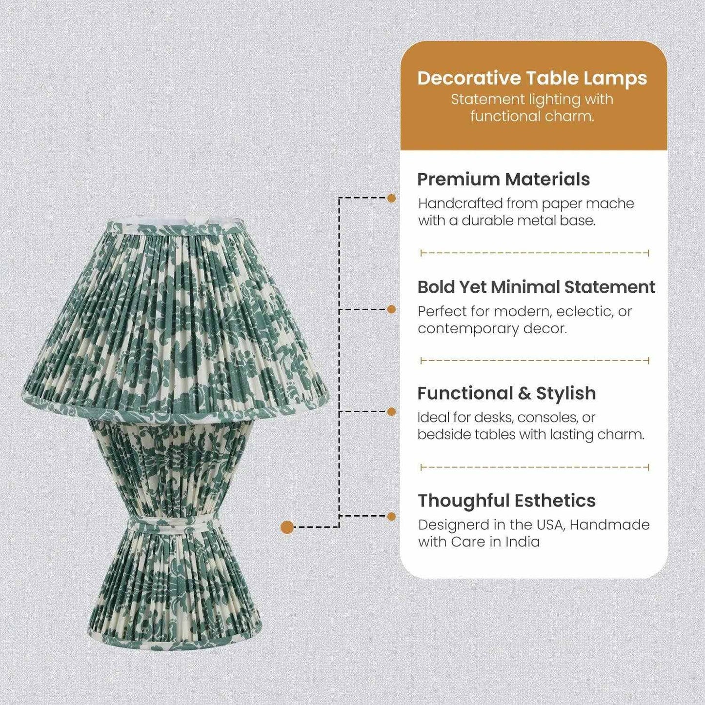 
                  
                    Verde Modern Table Lamp 13" x 19" – Handcrafted Pleated Fabric Bedside Lamp - Curated Home Decor
                  
                