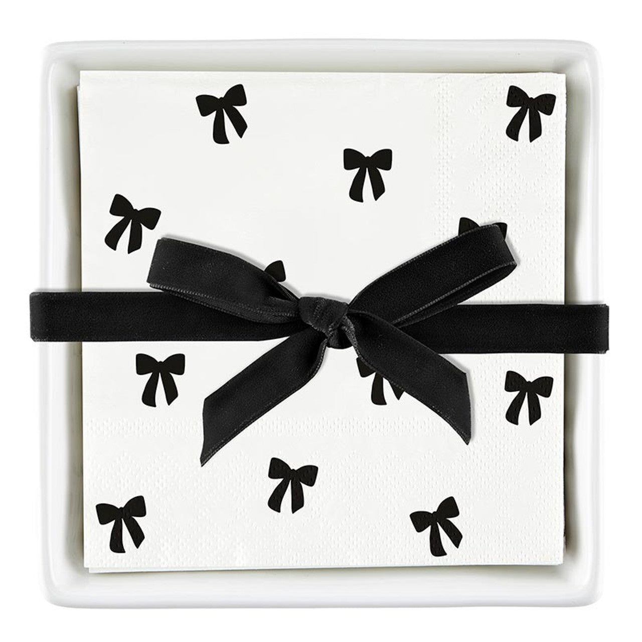 Ceramic Napkin Tray + Napkins - Black Bows - Curated Home Decor