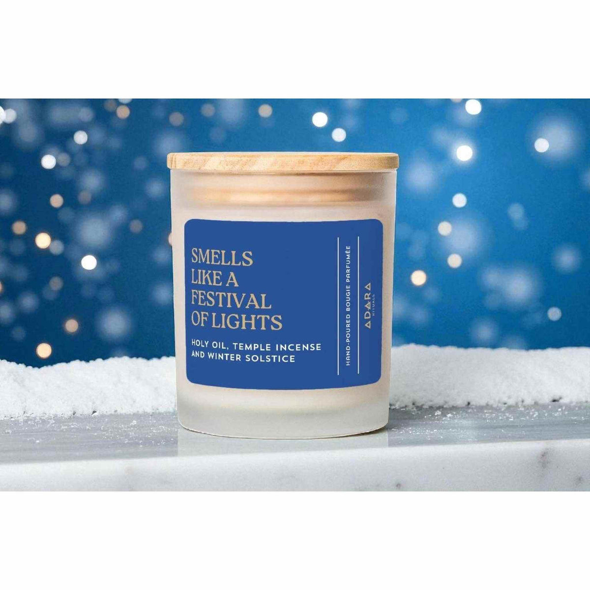 Festival of Lights scented candle with holy oil and temple incense inspired by Hanukkah and winter solstice.