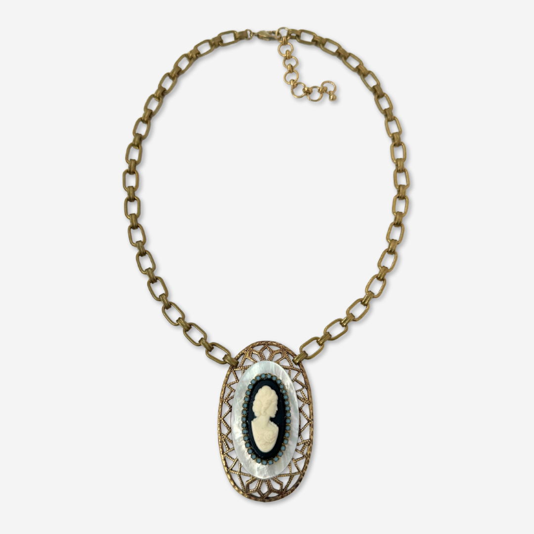 Mother of Pearl Refashioned Vintage Cameo Pendant Necklace