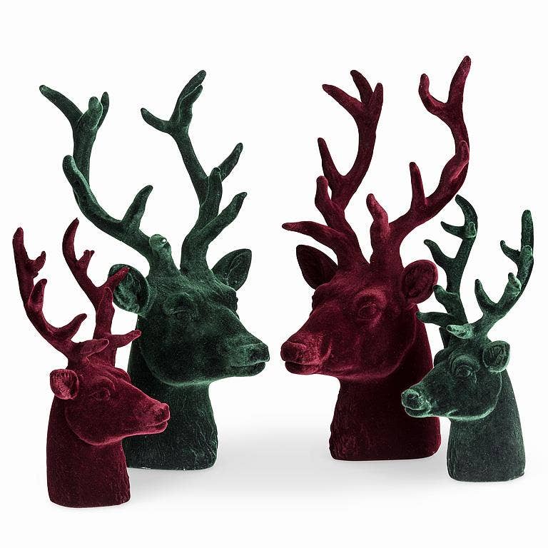 
                  
                    Medium flocked resin stag head in dark green, photo 3
                  
                