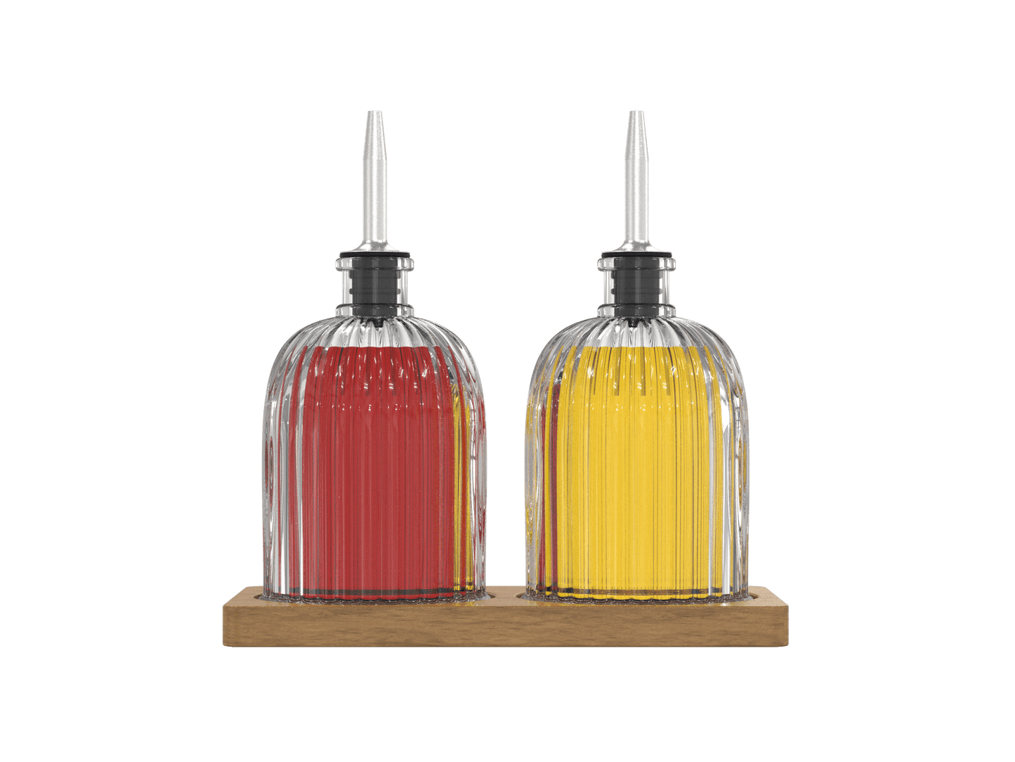 Fluted Glass Cruet Set with Acacia Base — Oil & Vinegar - Curated Home Decor