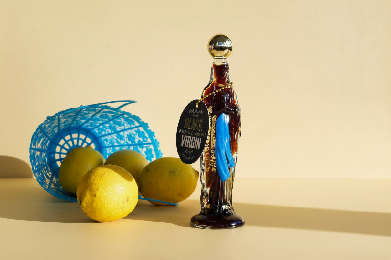 Black Virgin artisanal balsamic vinegar in glass bottle with gift box