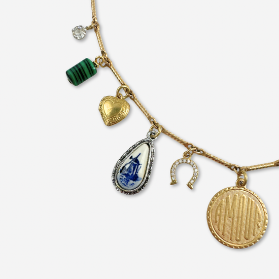 Repurposed Vintage Green Religious Charm Necklace