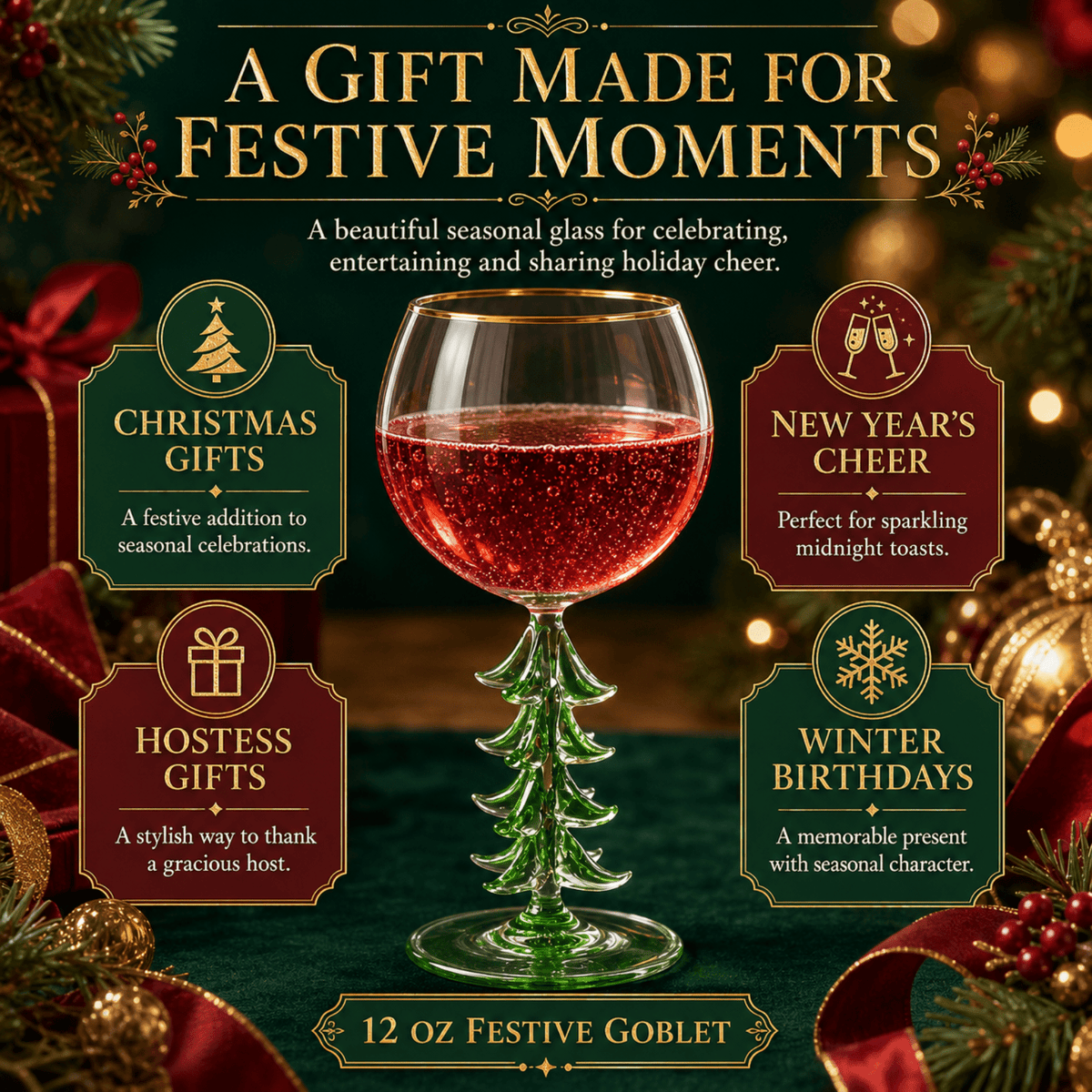 
                  
                    Christmas Tree Stemmed Wine Glass, Green, 12 oz - Curated Home Decor
                  
                