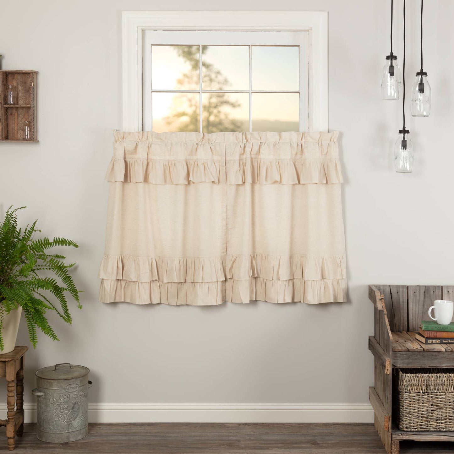 
                  
                    Simple Life Flax Natural Ruffled Café Tier Curtains – Set of 2, 36"W x 36"L - Curated Home Decor
                  
                