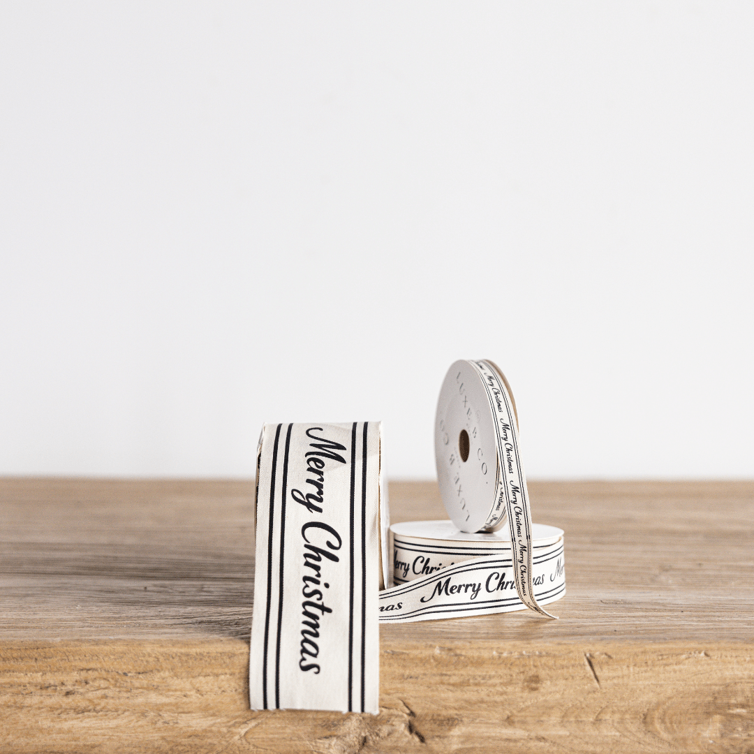 
                  
                    Black Cursive Merry Christmas Ribbon, 1" (Pre-Order: Ships Late September) - Curated Home Decor
                  
                