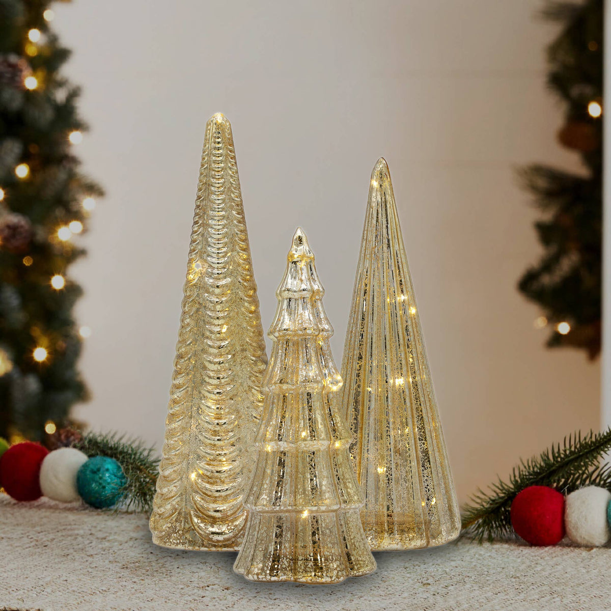
                  
                    Battery-Operated Gold Mercury Trees, Set of 3 - Curated Home Decor
                  
                