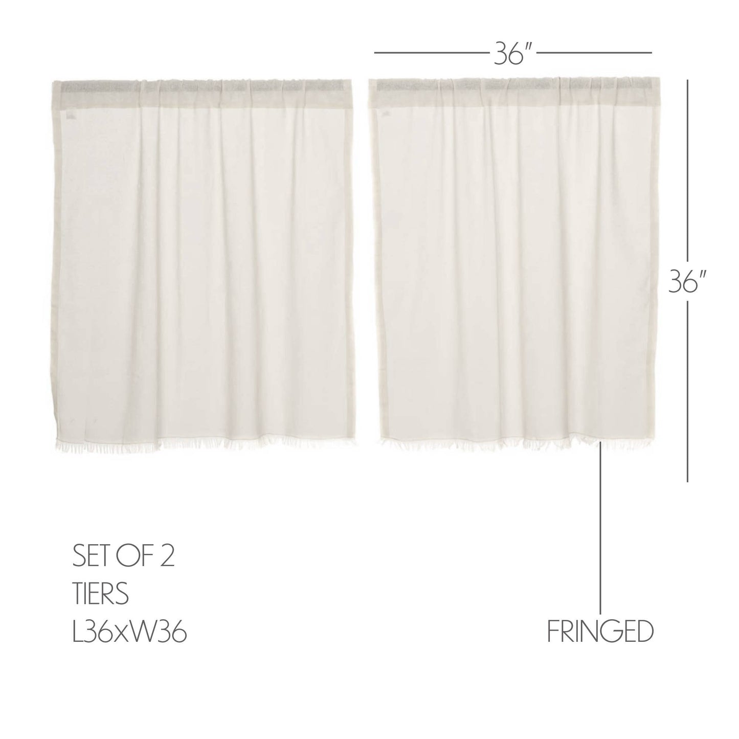 
                  
                    Tobacco Cloth Antique White Fringed Café Tier Curtains – Set of 2, 36"W x 36"L - Curated Home Decor
                  
                