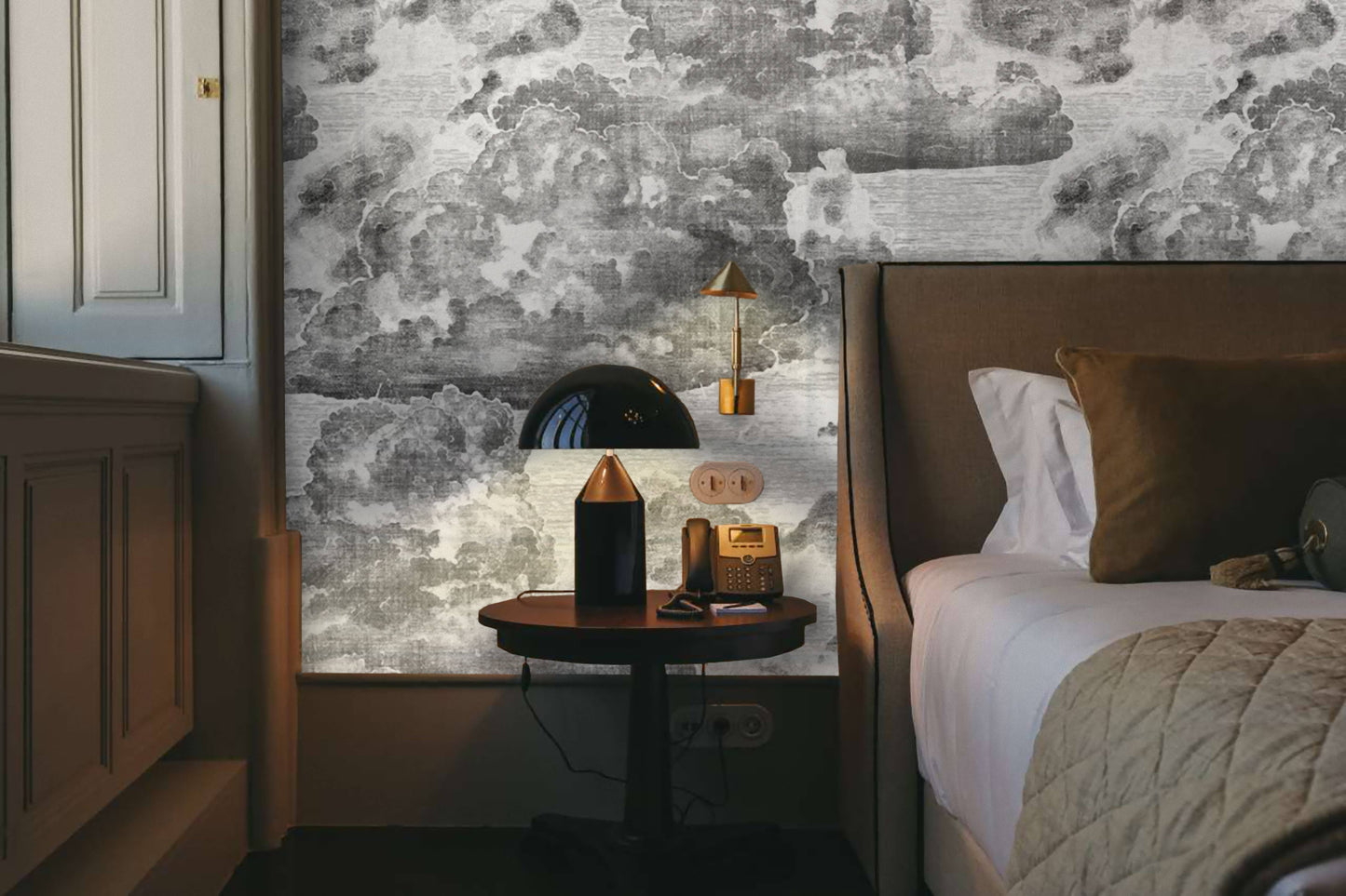 Vintage Style Clouds Wallpaper, Etching Cloudy Illustration - Curated Home Decor