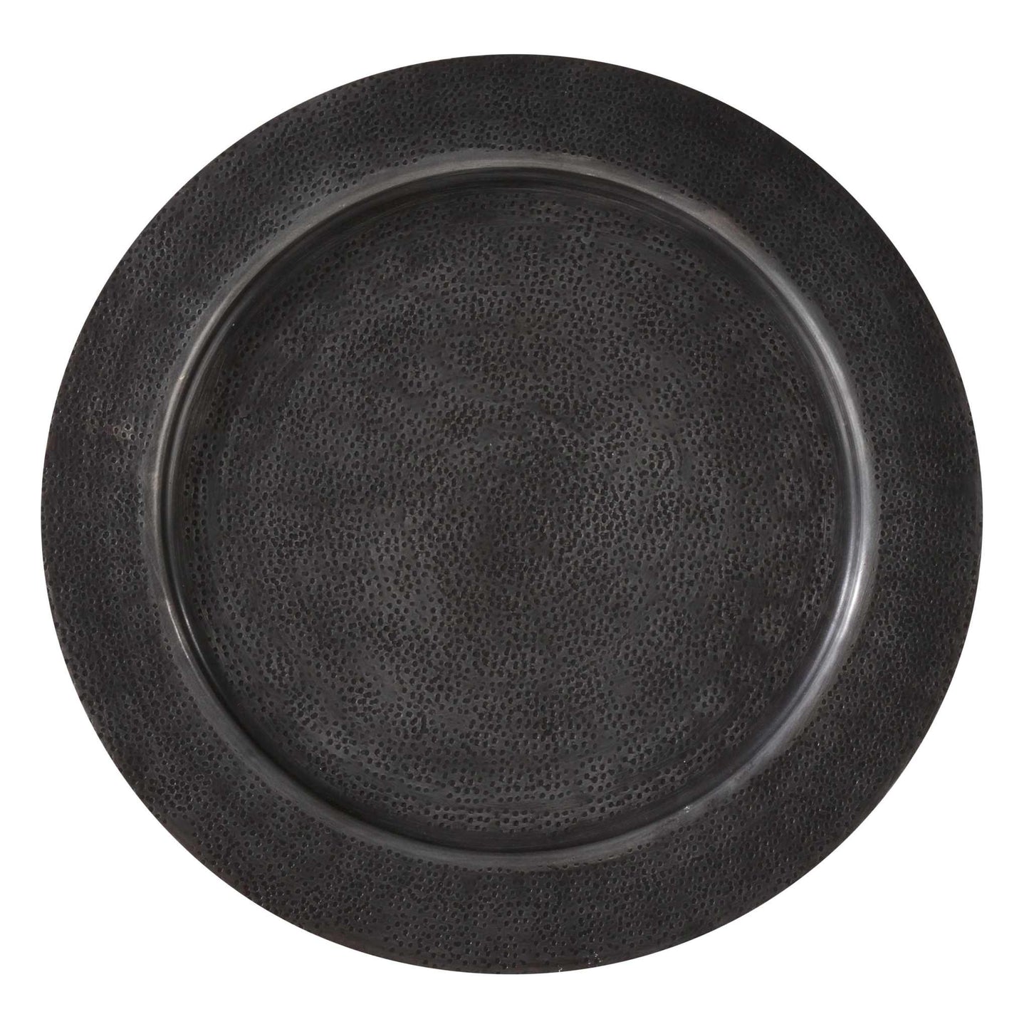 Graphite hammered charger plate with textured finish for elegant table settings
