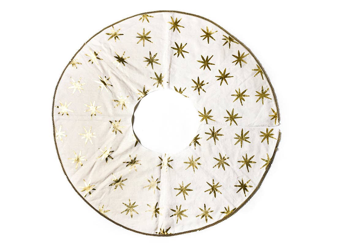 Gold Stars Tree Skirt with Beaded Trim