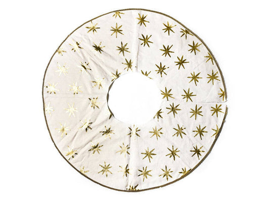 Gold Stars Tree Skirt with Beaded Trim