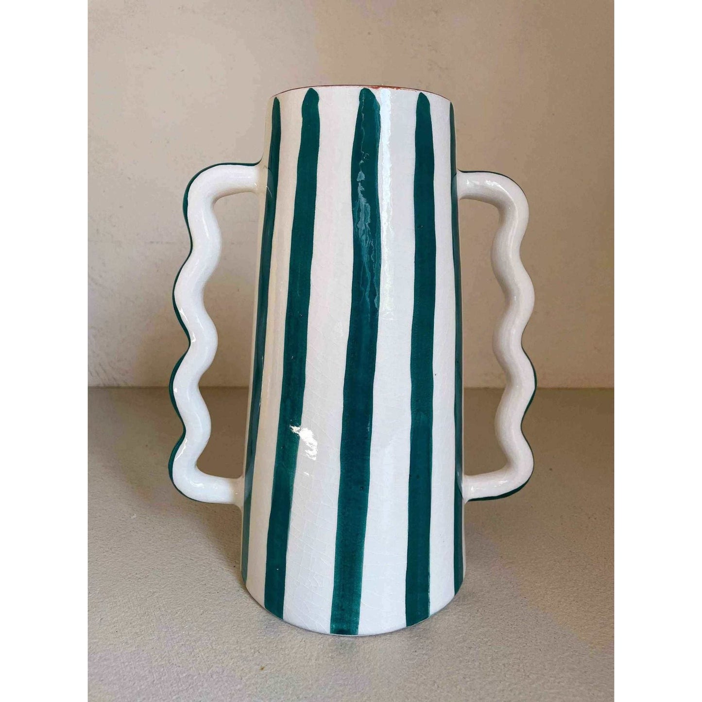 
                  
                    Fir Green and White Striped Abstract Ceramic Vase - Curated Home Decor
                  
                