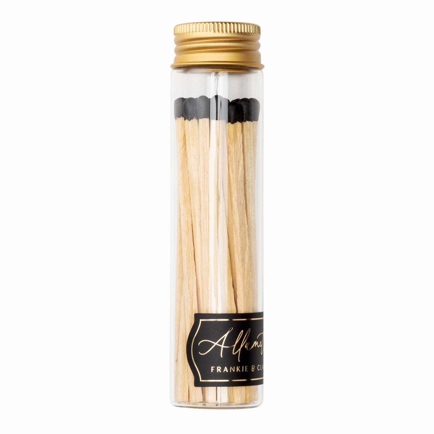 Frankie & Claude - Tall Glass Match Jar – Black 4" Matches, Gold Lid - Curated Home Decor