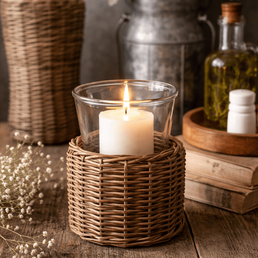 
                  
                    Woven Willow Glass Hurricane Holder - Curated Home Decor
                  
                