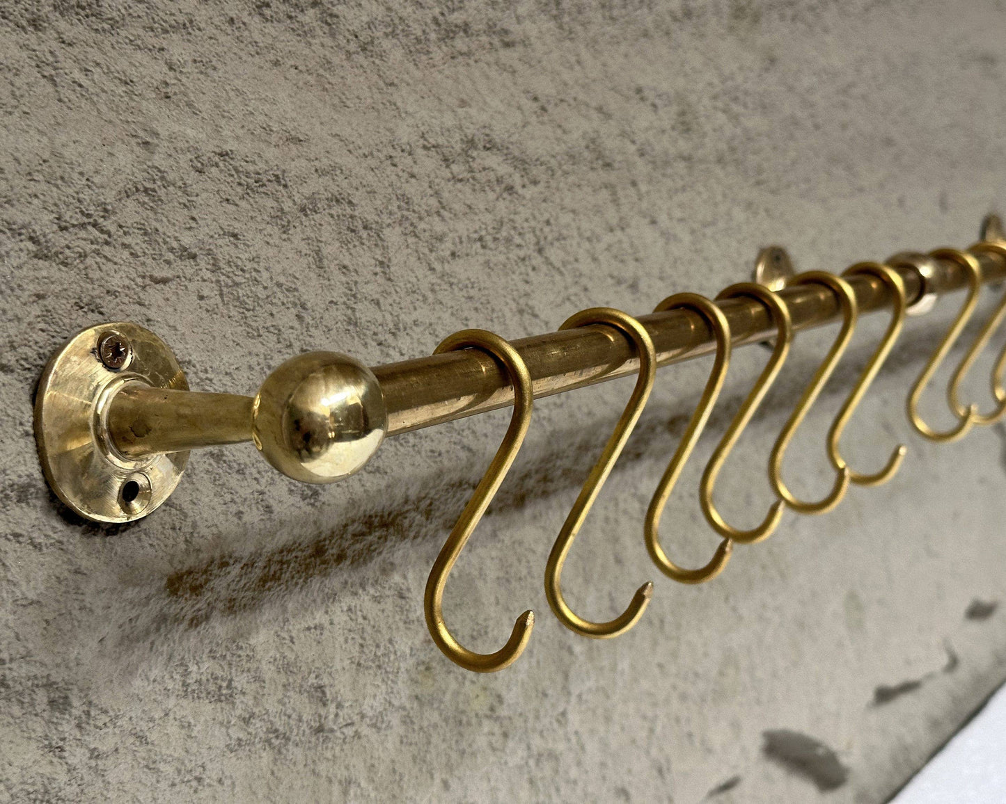 Unlacquered Brass Wall Mounted Pot Rack With Hooks - Curated Home Decor