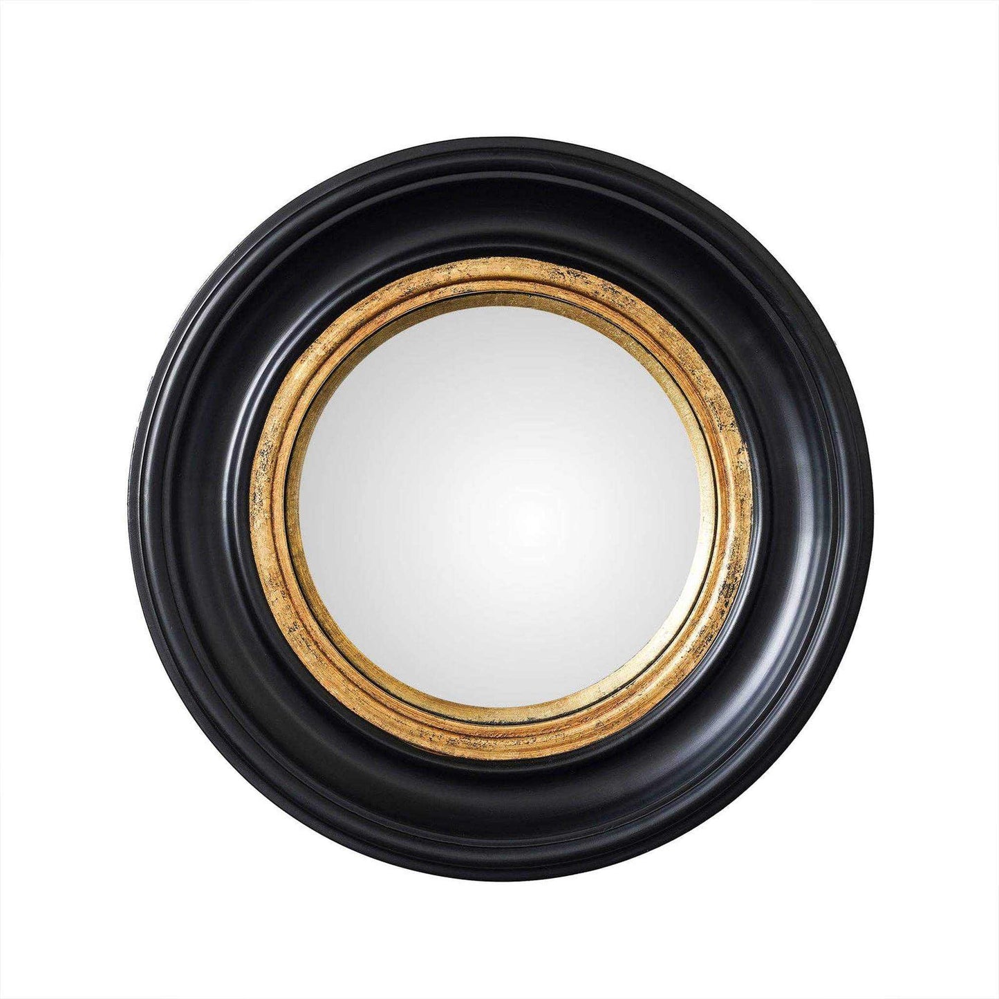 Chaumont Convex Mirror with black wood frame and antique gold inner ring, round decorative wall mirror