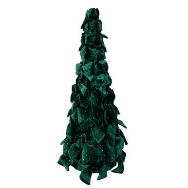 15.75" Dark Green Bow Tree With Diamond Gemstones - Curated Home Decor