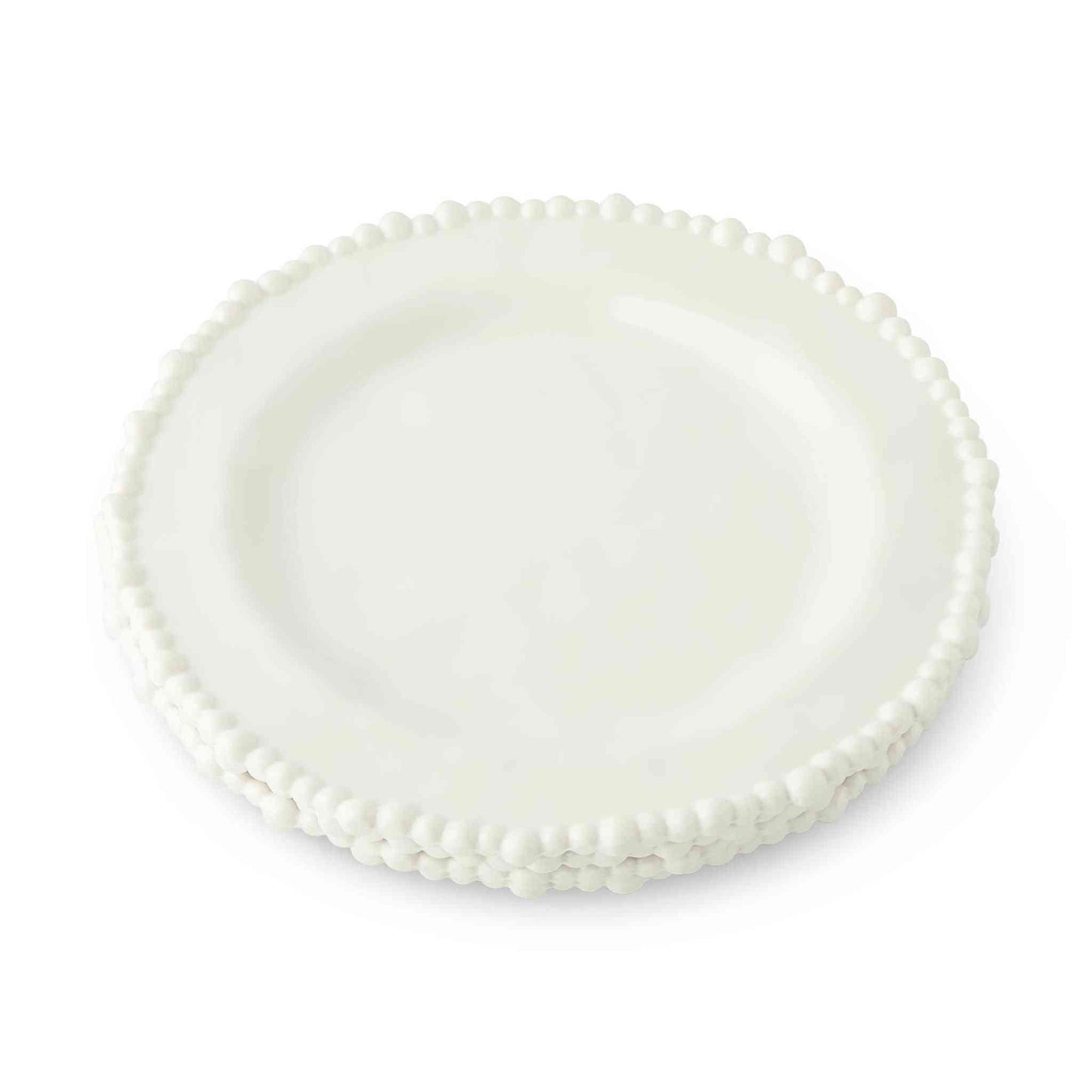 Set of 4 white 8.5'' melamine salad plates with beaded edge, lightweight and shatter-resistant