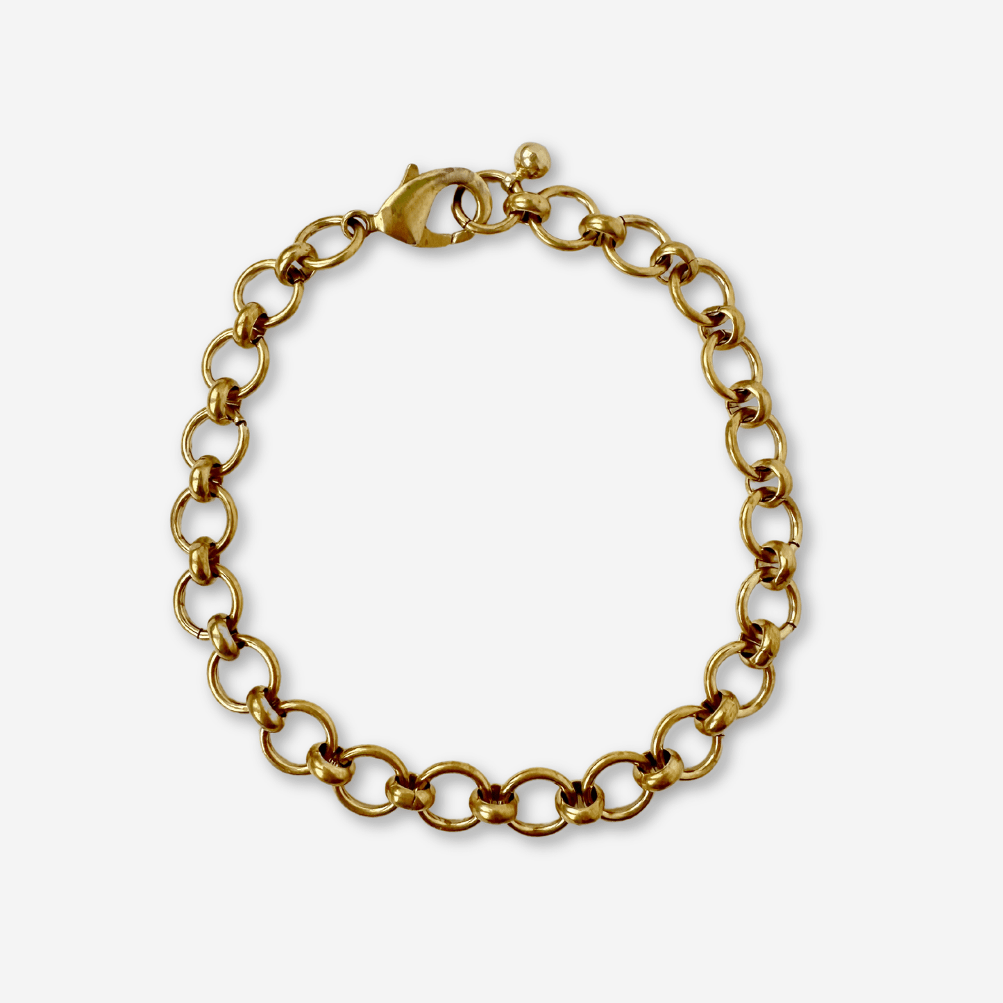 Blank raw brass circle link bracelet chain with lobster claw clasp for 7" wrist