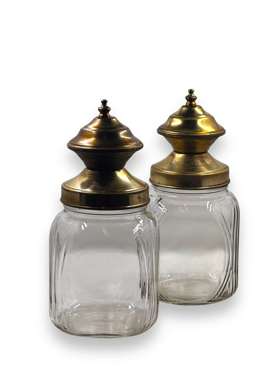 Antique Set of Glass Canister w/ Solid Brass Lid - Curated Home Decor