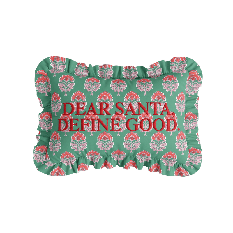 Dear Santa Ruffled Embroidered Pillow