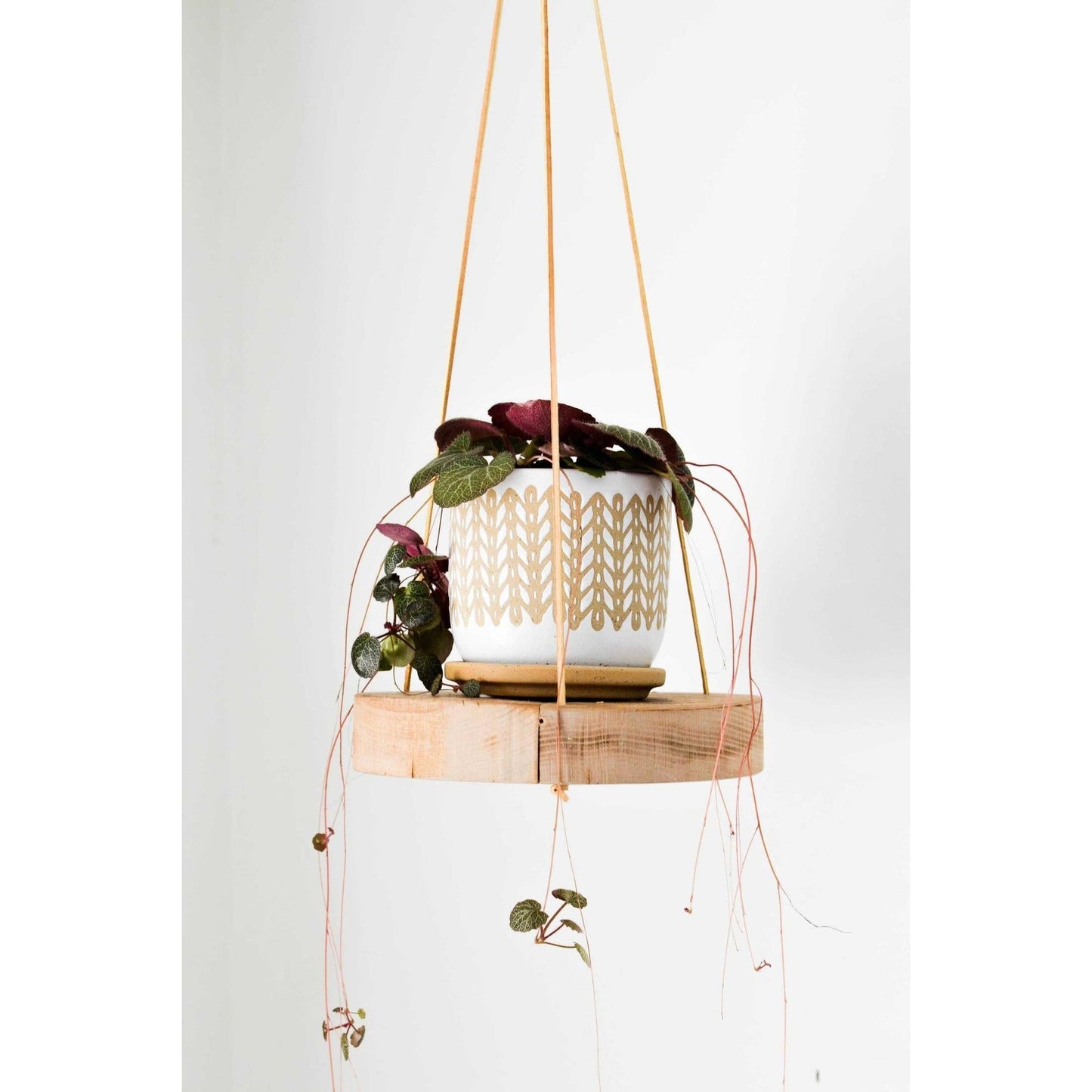 
                  
                    Reclaimed White Oak Round Plant Hanger with Leather Straps - Curated Home Decor
                  
                