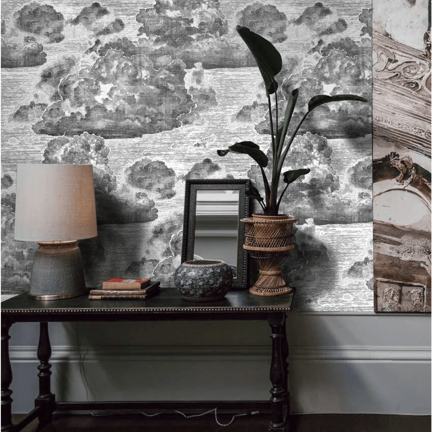 
                  
                    Vintage Style Clouds Wallpaper, Etching Cloudy Illustration - Curated Home Decor
                  
                