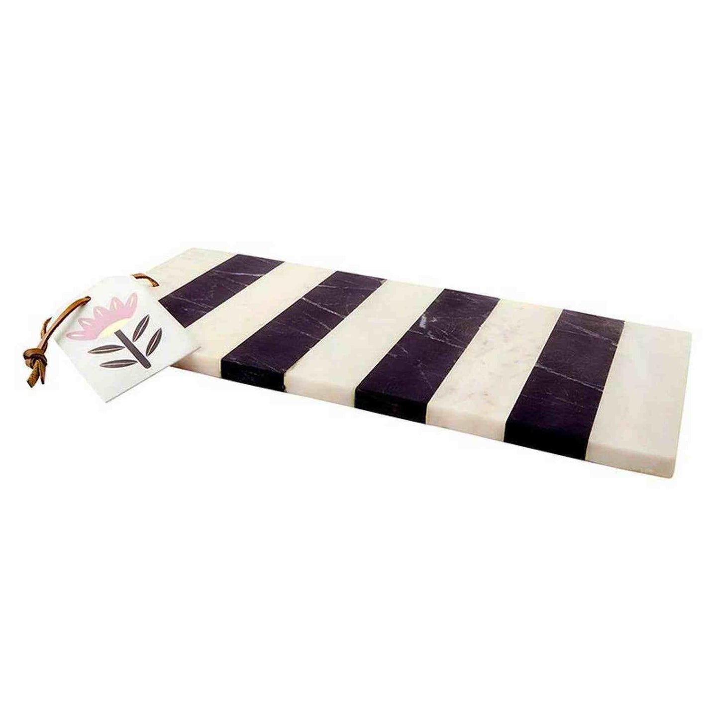 Black Stripe Marble Board with alternating black and white stripes and leather hanging tie