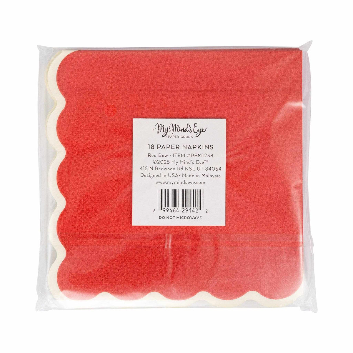 
                  
                    Pack of 18 red and gold bow cocktail napkins with scalloped edges, perfect for holiday parties and cocktail hours
                  
                
