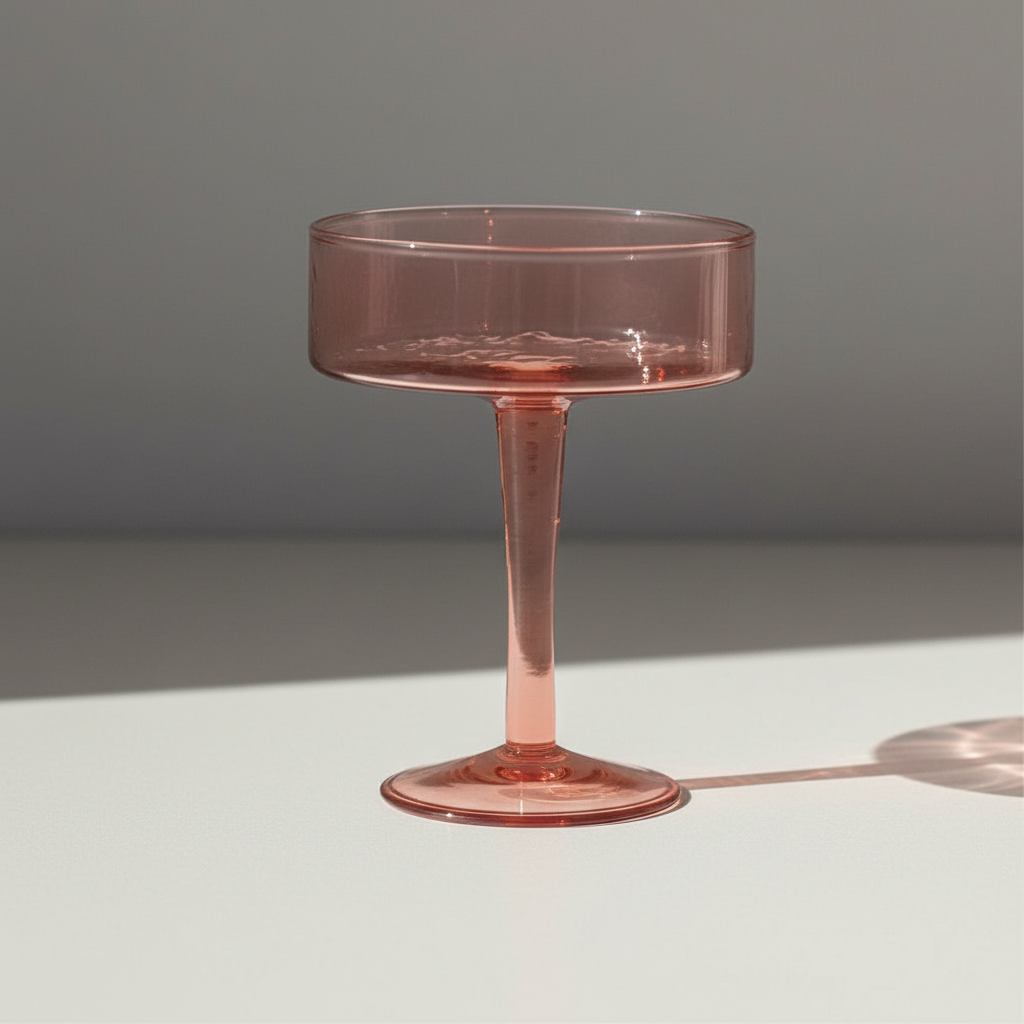 Blush Handblown Hammered Coupe glass made from 100% recycled glass with a hammered finish