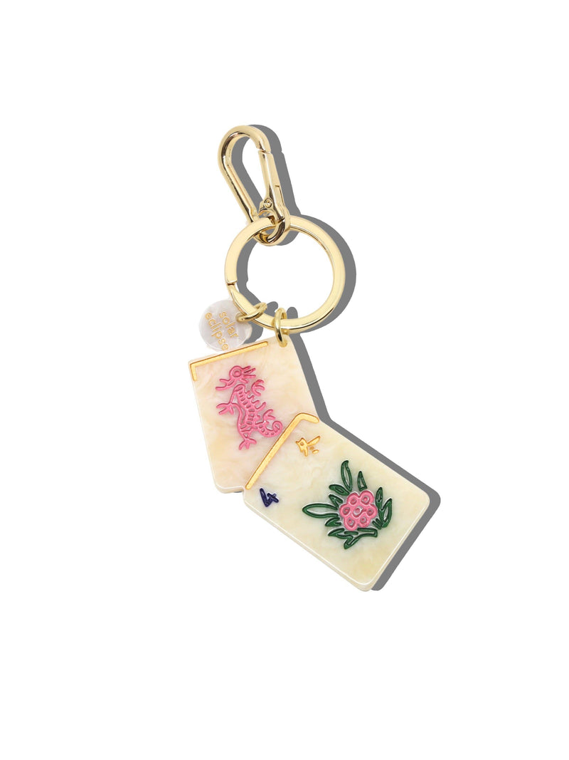 Hand-Painted Mahjong Tile Bag Charm & Keychain – Solar Eclipse