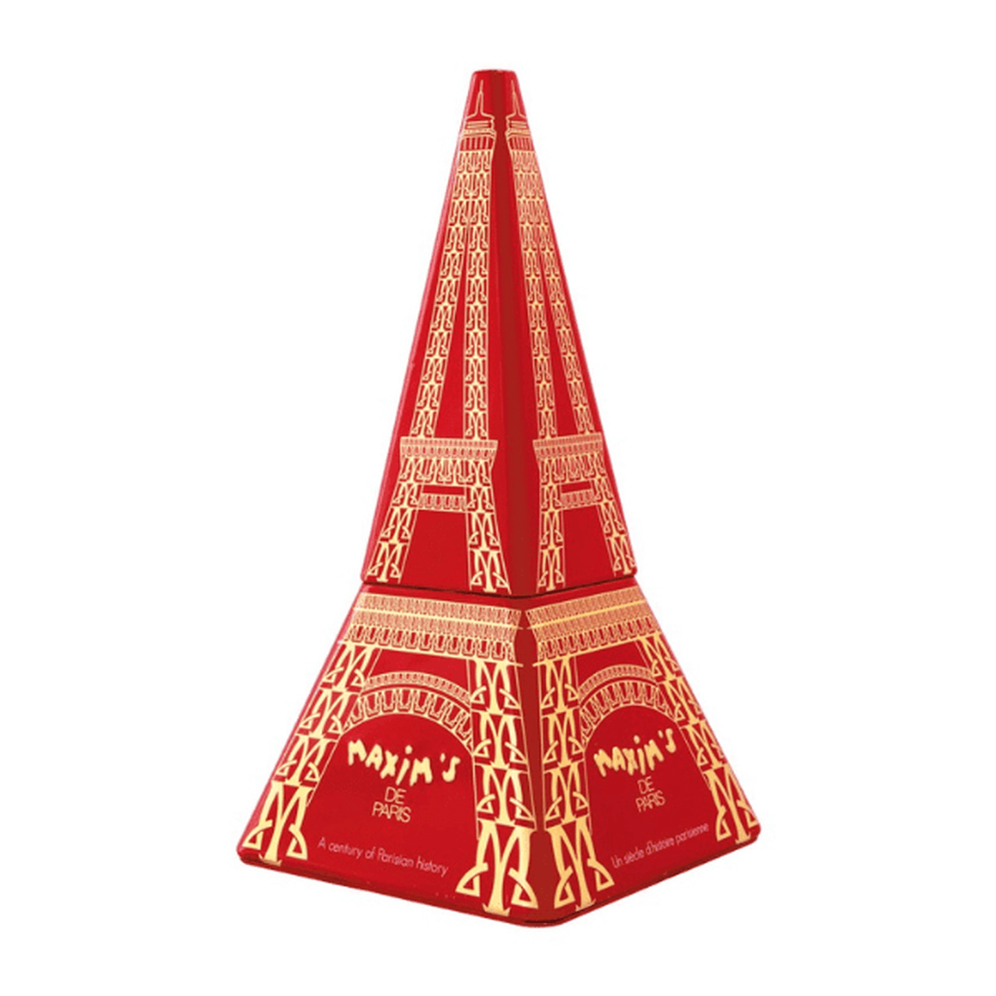 Maxim's de Paris red Eiffel Tower shaped tin with caramel candies
