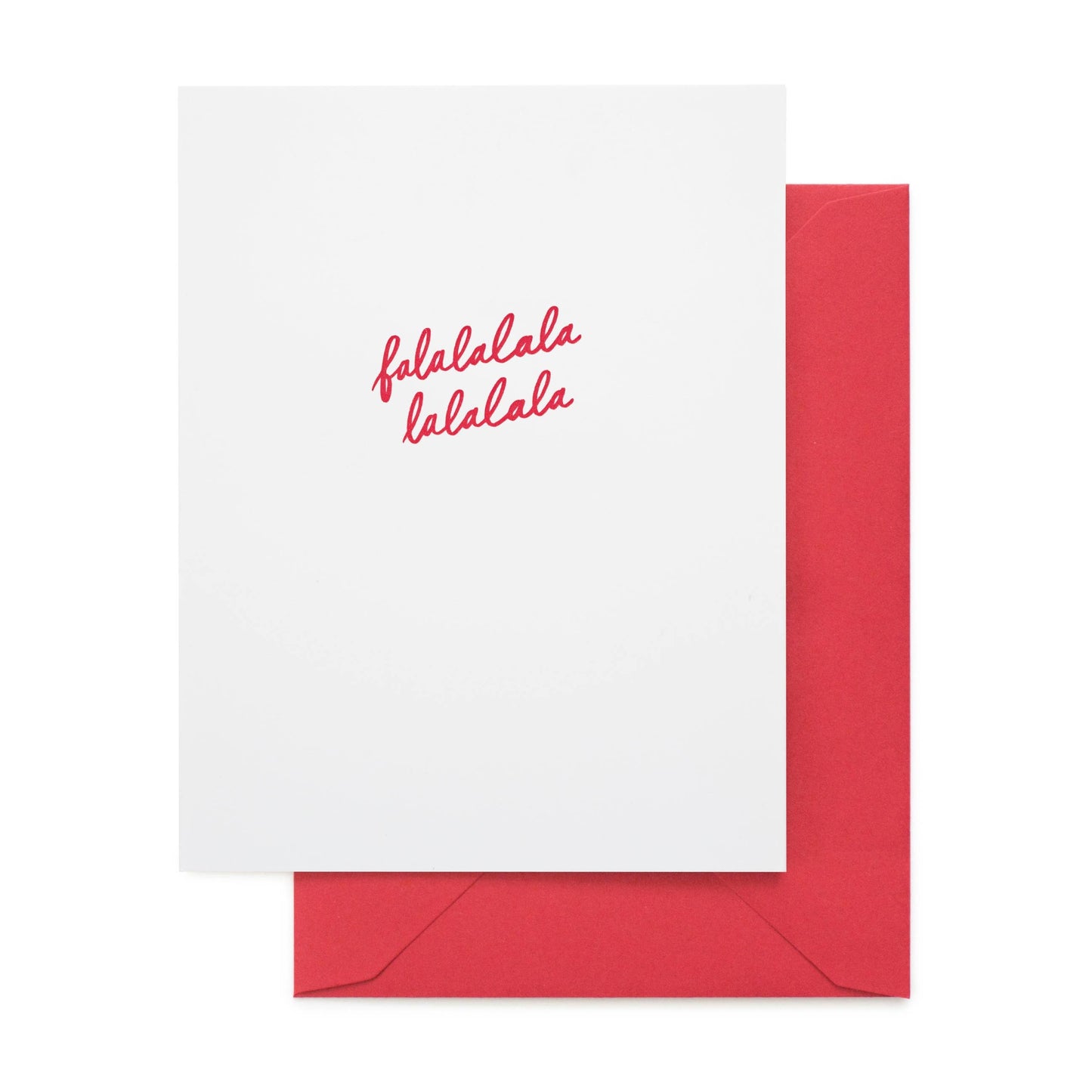 Sugar Paper Falalalala holiday greeting card with red envelope and letterpress design