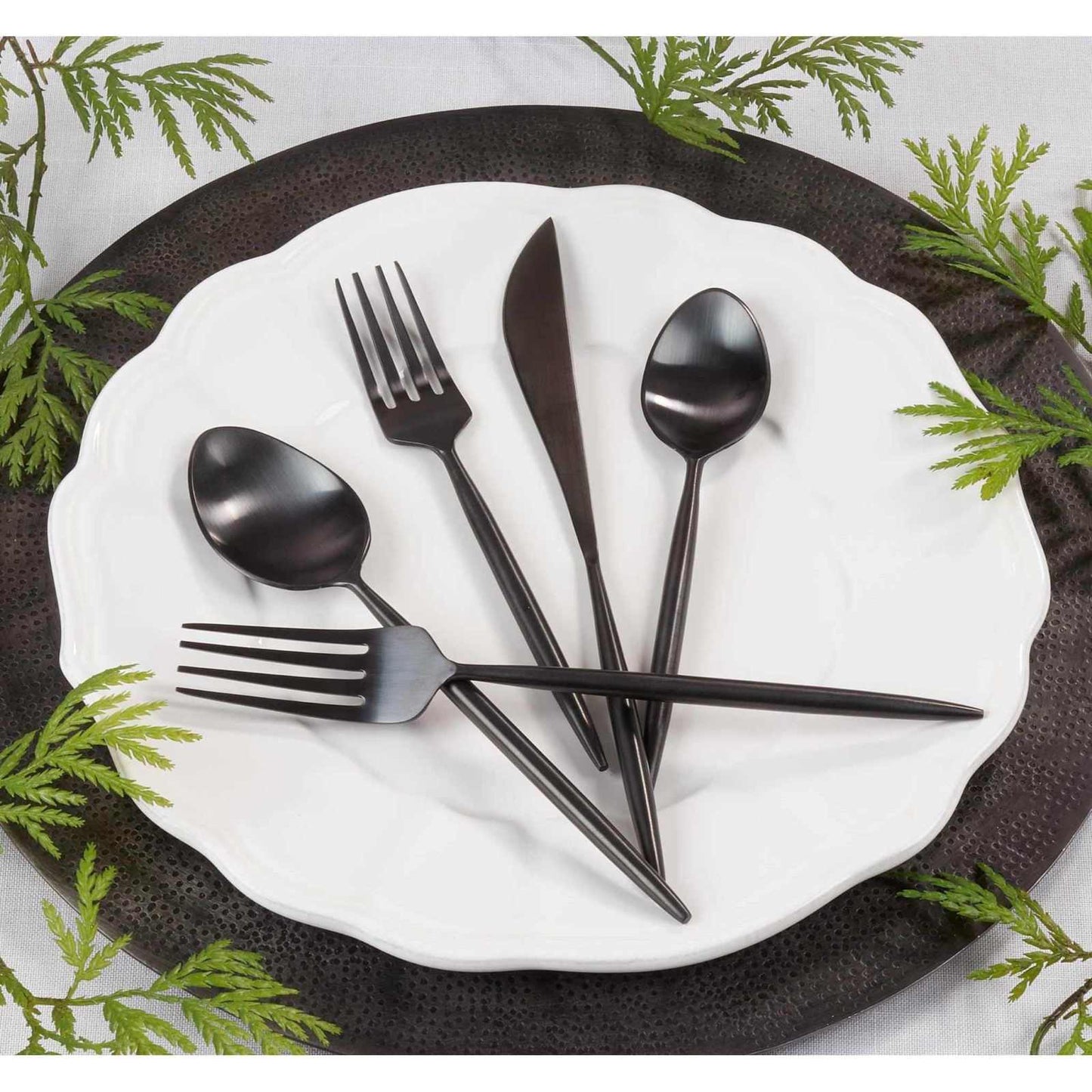 Black stainless steel flatware set with sleek, modern design for everyday use