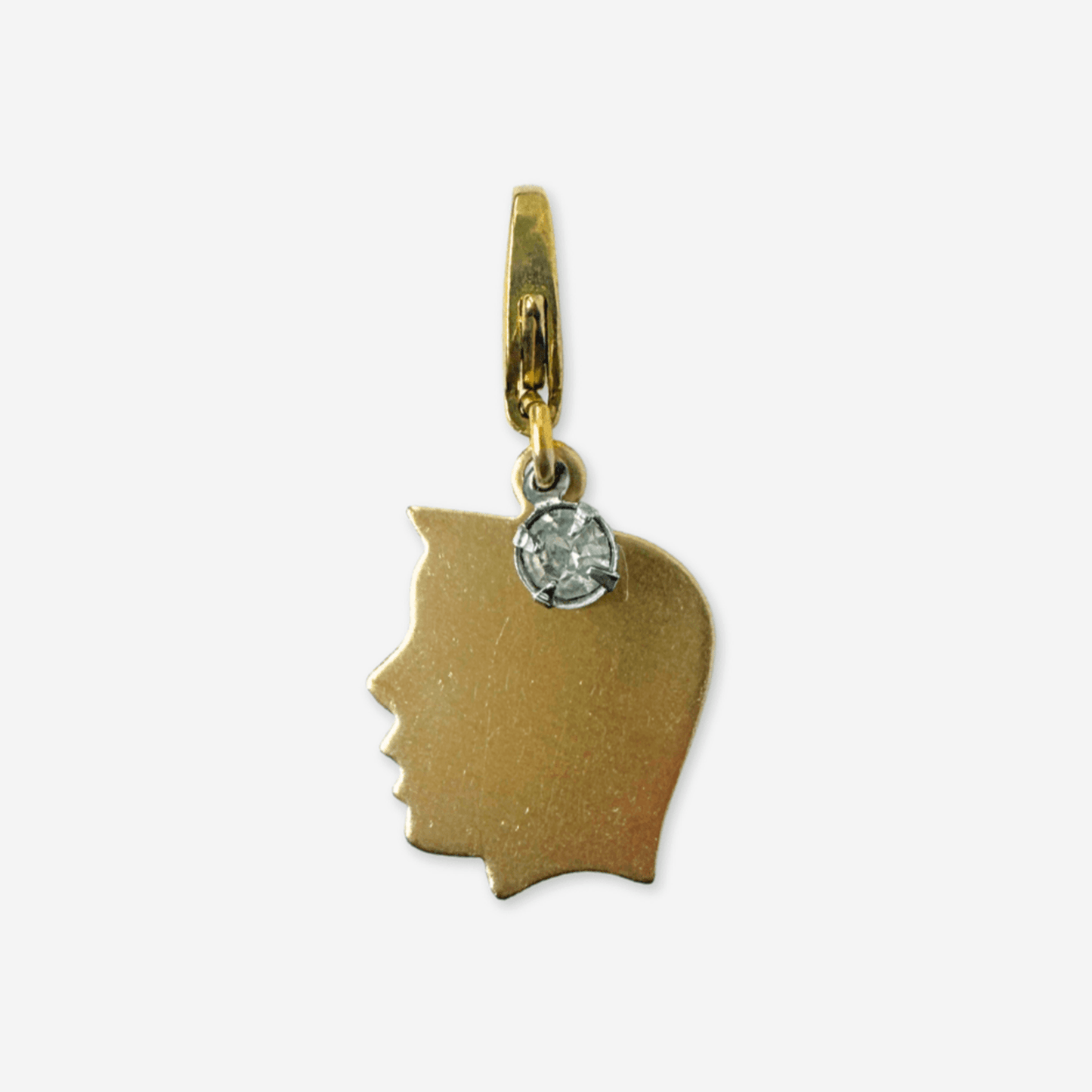 Brass boy silhouette charm with vintage rhinestone and lobster clasp