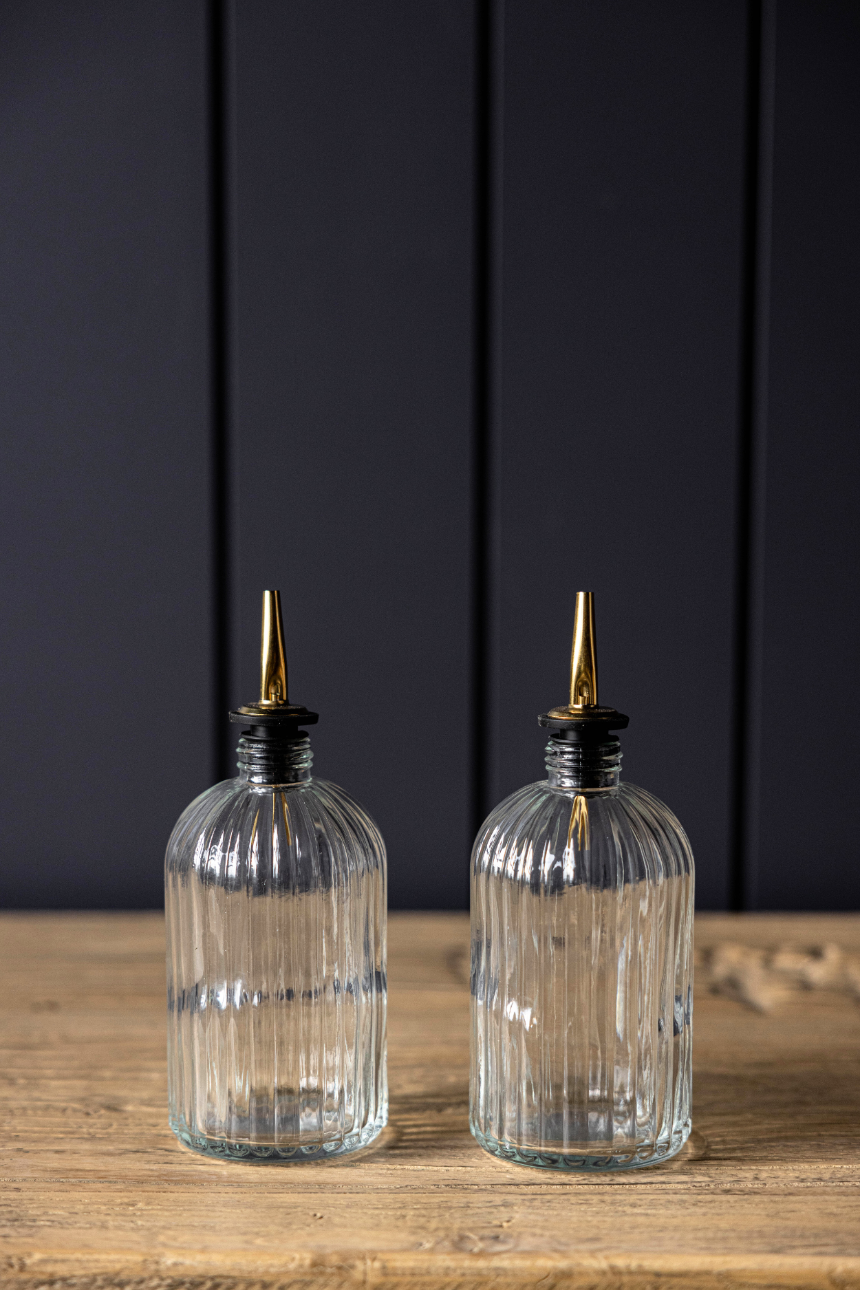 Olive Oil & Vinegar Glass Scallop Fluted Bottles - Curated Home Decor