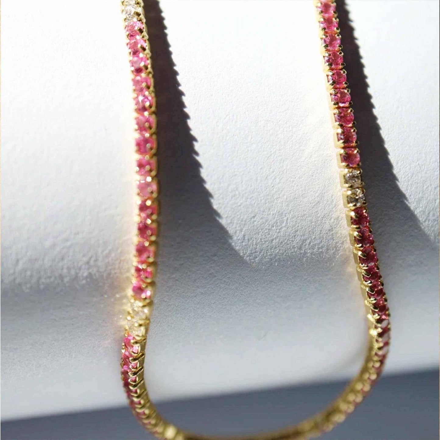 Mini Dazzle Pink Topaz and Diamond Tennis Bracelet - Curated Home Decor