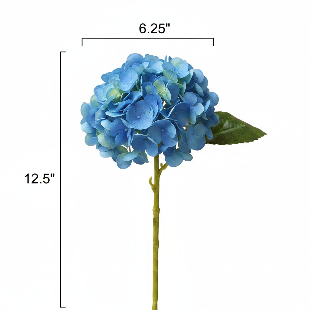 Blue 12.5" Real Touch lifelike hydrangea with 6-inch soft bloom and flexible stem